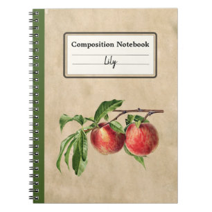 Vintage Peaches Illustration Personalised Comp Notebook