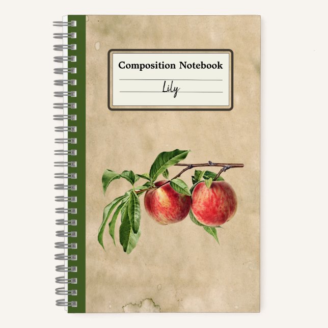 Vintage Peaches Illustration Personalised Comp Notebook (Front)