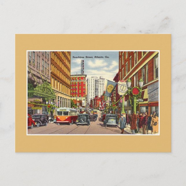 Vintage Peachtree Street Atlanta GA Postcard (Front)
