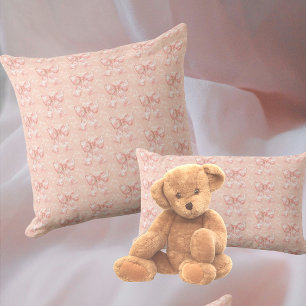 Vintage Peachy Floral Toile Bows  Cushion
