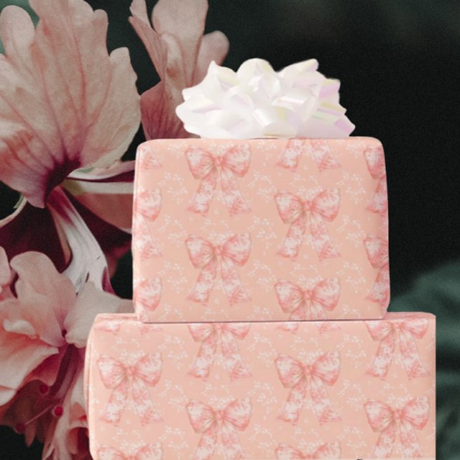 Vintage Peachy Floral Toile Bows  Wrapping Paper (Birthdays, baby showers, wedding gifts and more)