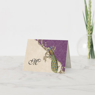 Vintage Peacock 1 Monogrammed Initial Notecard - T