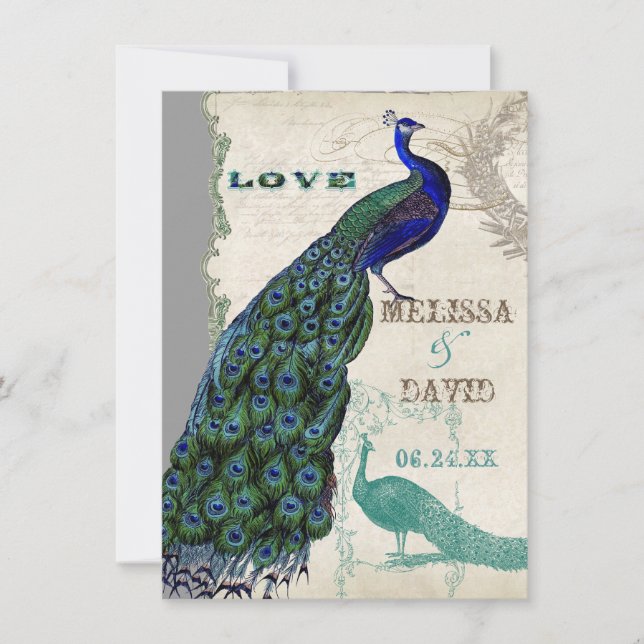 Vintage Peacock 5 - Formal Wedding Invitation (Front)
