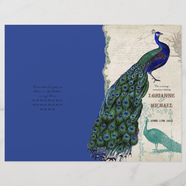 Vintage Peacock 5 - Formal Wedding Program (Front)