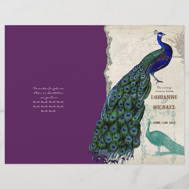 Vintage Peacock 5 - Formal Wedding Program (Front)