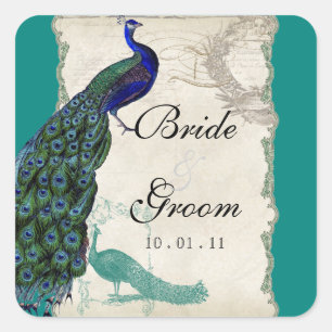 Vintage Peacock 5 - Wedding Seal or Sticker