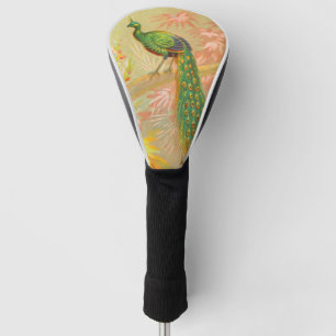 Vintage Peacock and flowers painting Golf Head Cover
