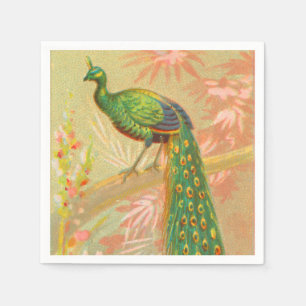 Vintage Peacock and flowers painting Napkin