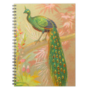 Vintage Peacock and flowers painting Notebook