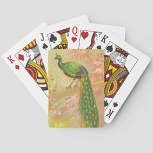 Vintage Peacock and flowers painting Playing Cards