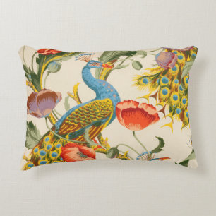 Vintage Peacock and poppies illustrations Decorative Cushion