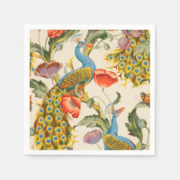 Vintage Peacock and poppies illustrations