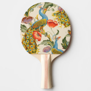 Vintage Peacock and poppies illustrations Ping Pong Paddle