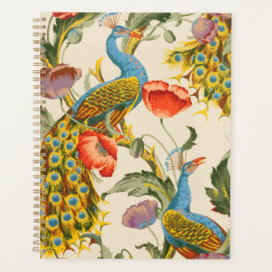 Vintage Peacock and poppies illustrations Planner