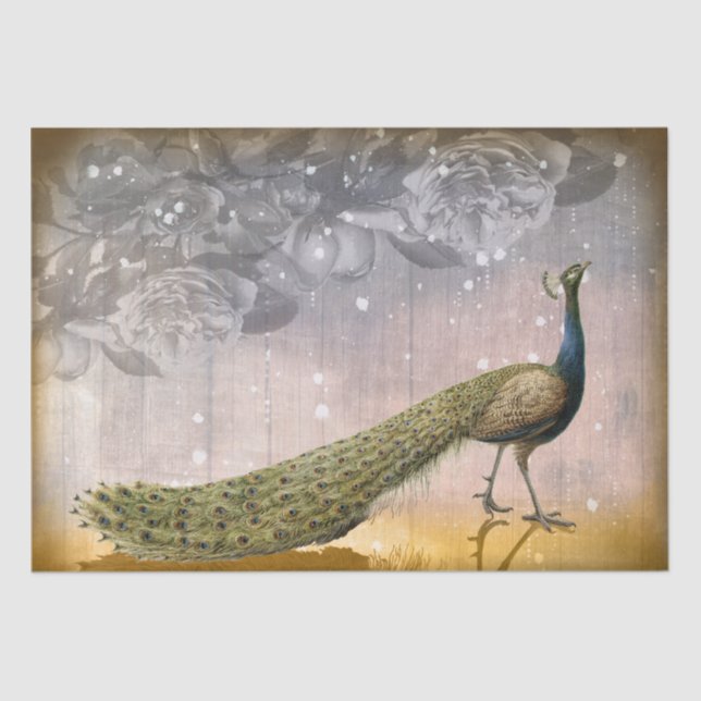 Vintage Peacock and Roses Decoupage Tissue Paper (Front)
