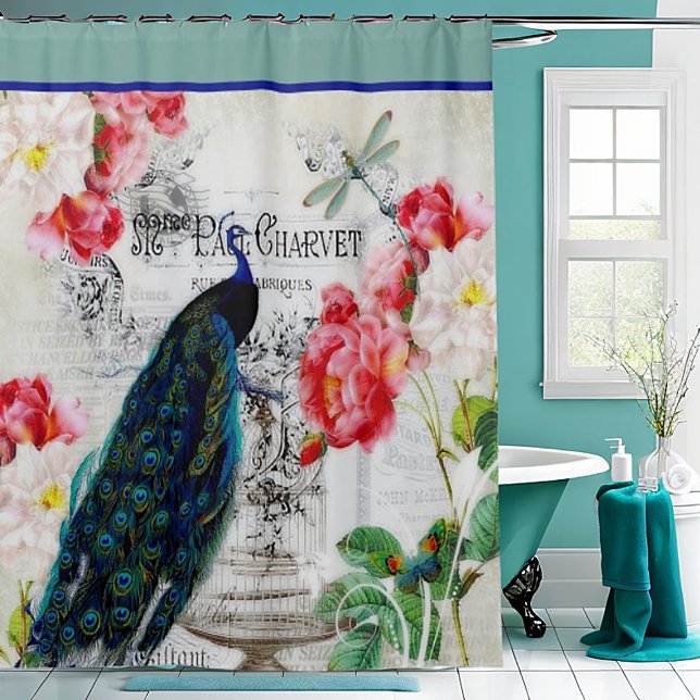 Vintage Peacock and roses shower curtain (Creator Uploaded)