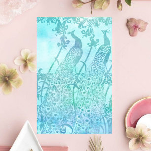Vintage Peacock Aqua Turquoise Art Nouveau Stationery