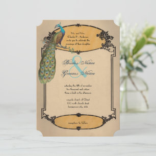 Vintage Peacock Art Deco Playbill Wedding Invitation