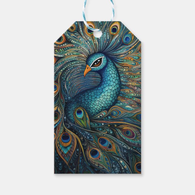 Vintage Peacock Art Nouveau Gift Tags (Front)