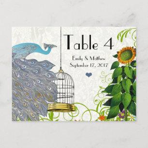 Vintage Peacock & Bird Cage Wedding Number Card