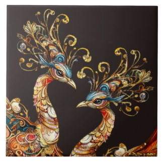 vintage peacock circus carnival entertainment tile