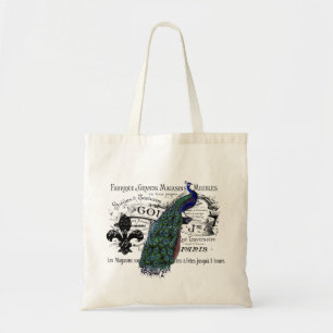 Vintage Peacock Collage Tote Bag