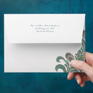 Vintage Peacock Colours Wedding Envelopes