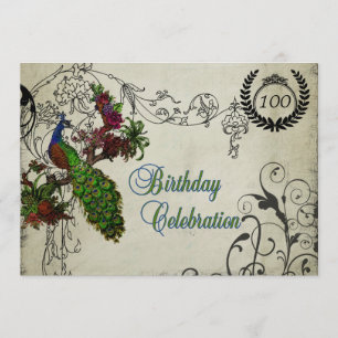 Vintage Peacock Customised 100th Birthday Invite