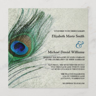 Vintage Peacock Damask Wedding Invitations