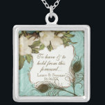 Vintage Peacock & Etchings Bride's Necklace<br><div class="desc">Text reads, "To have and to hold from this day forward, bride & groom's names & wedding date." This elegant Vintage peacock, damask and etchings design is featured on a wide range of wedding products including invitations. This sterling silver keepsake necklace is perfect for a Bridal shower gift for the...</div>