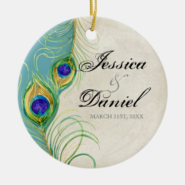 Vintage Peacock & Etchings Christmas Ornament (Front)