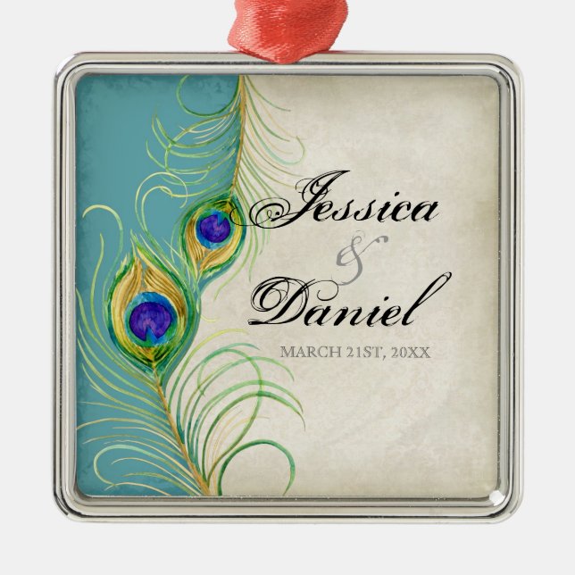 Vintage Peacock & Etchings Christmas Ornament (Front)