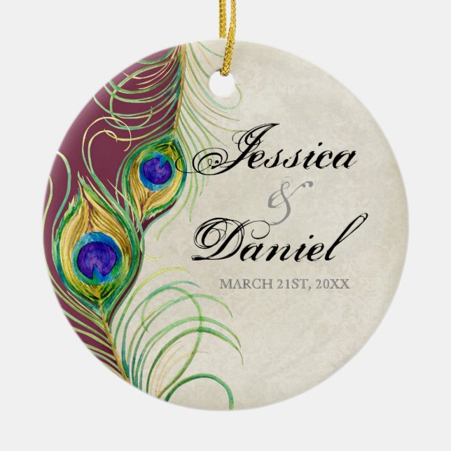 Vintage Peacock & Etchings Christmas Ornament (Front)