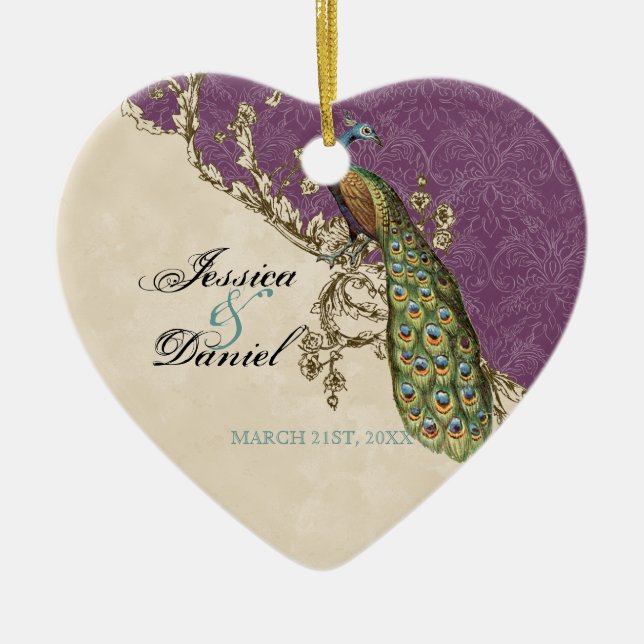 Vintage Peacock & Etchings Christmas Ornament (Front)
