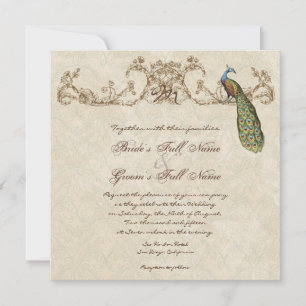 Vintage Peacock & Etchings Hindu Wedding Invite