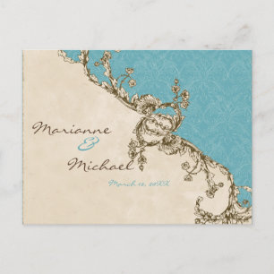 Vintage Peacock & Etchings RSVP Response Postcard