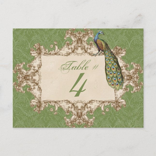 Vintage Peacock & Etchings, Table Number Card (Front)