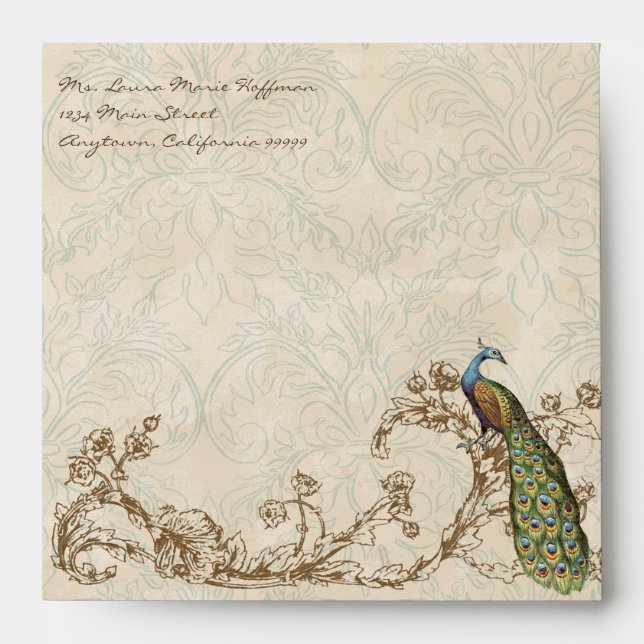 Vintage Peacock & Etchings, Wedding Envelopes (Front)