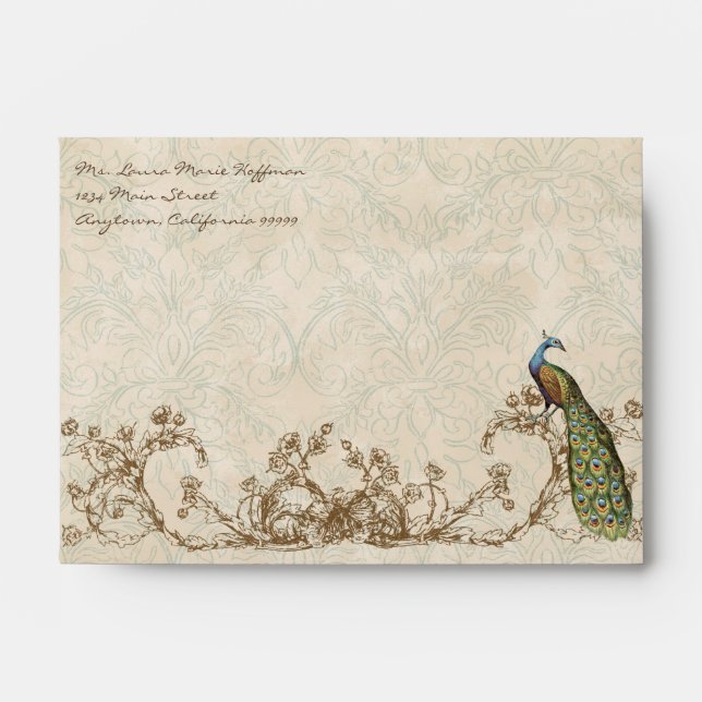 Vintage Peacock & Etchings, Wedding Envelopes (Front)