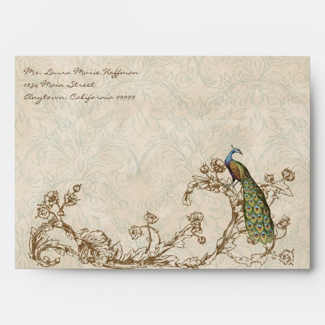 Vintage Peacock & Etchings, Wedding Envelopes (Front)