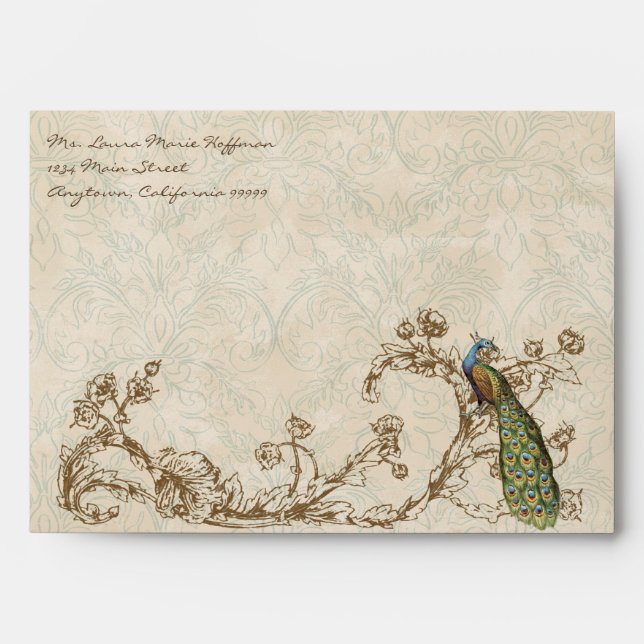 Vintage Peacock & Etchings, Wedding Envelopes (Front)
