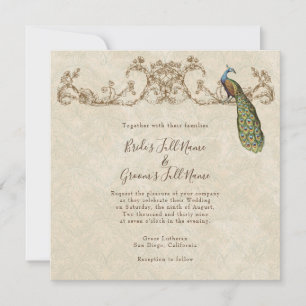 Vintage Peacock & Etchings Wedding Invitation