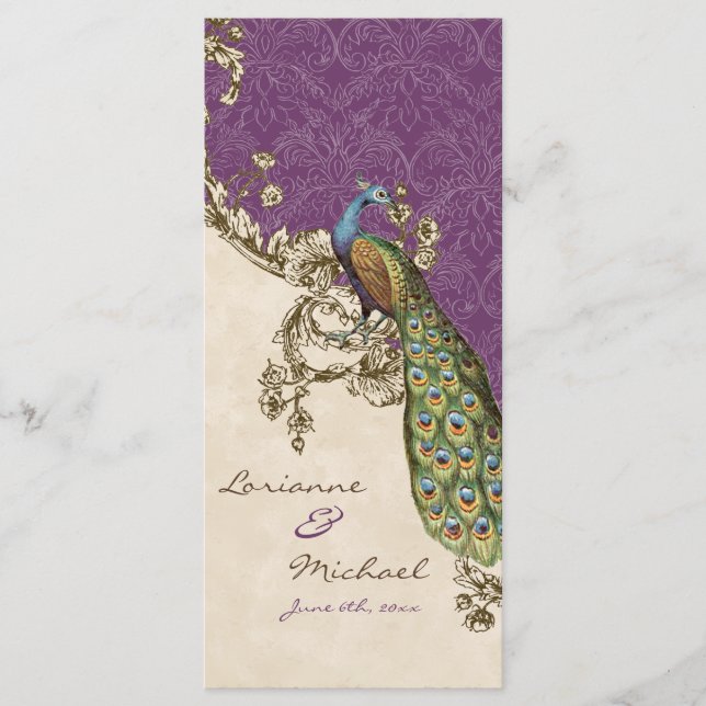 Vintage Peacock & Etchings Wedding Invitation (Front)