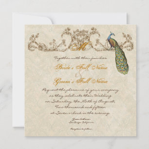 Vintage Peacock & Etchings Wedding Invitation