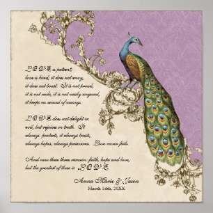 Vintage Peacock & Etchings - Wedding Personalised Poster