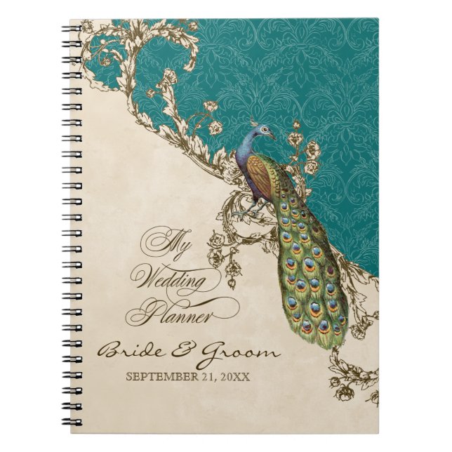 Vintage Peacock & Etchings Wedding Planner Journal (Front)