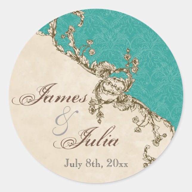 Vintage Peacock & Etchings  Wedding Seal (Front)