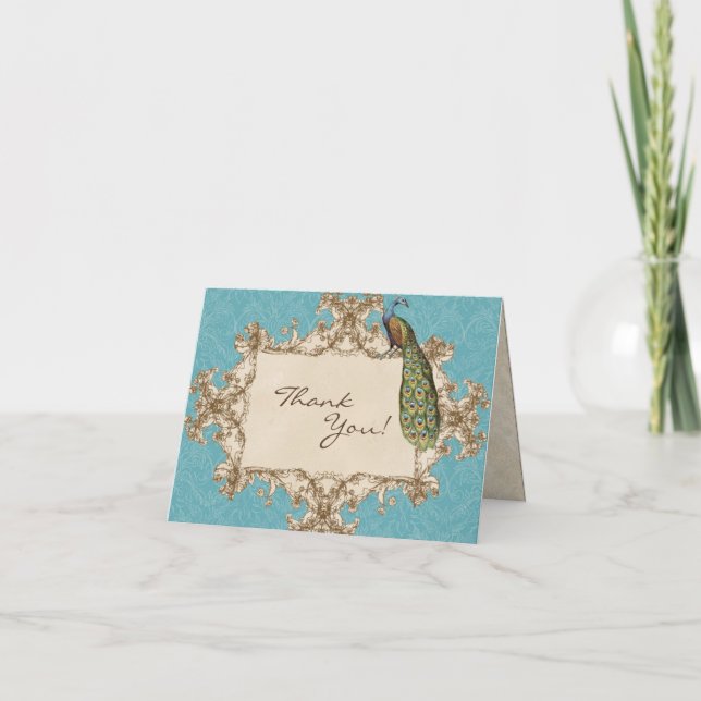 Vintage Peacock & Etchings Wedding Thank You Notes (Front)