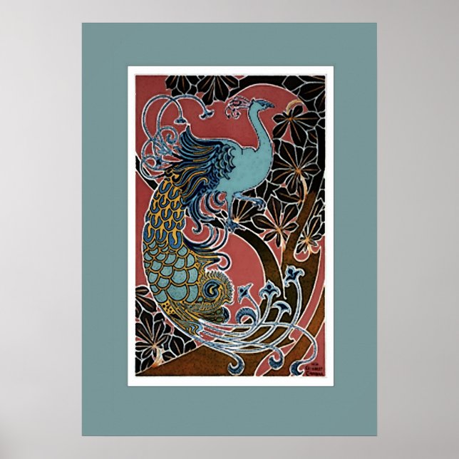 Vintage Peacock Exhibition Poster Print (Front)