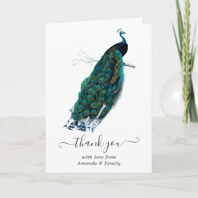 Vintage Peacock Fantasy Photo Thank You Card (Front)